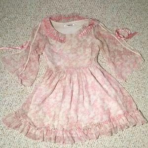 Pink floral print dress romantic silk dress